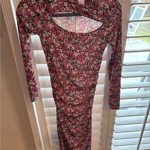 Zara Pink and Black Floral Long Sleeve Dress